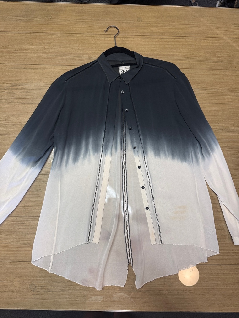 Go by GoSilk black & ivory ombré sheer button-down blouse